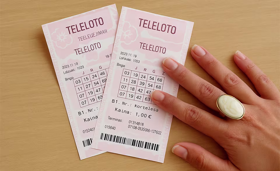 Teleloto bilietai laikomi rankoje